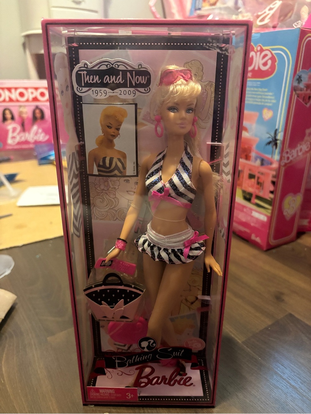 Barbie Then and Now Zebra Bikini Doll in Pink, Black & White